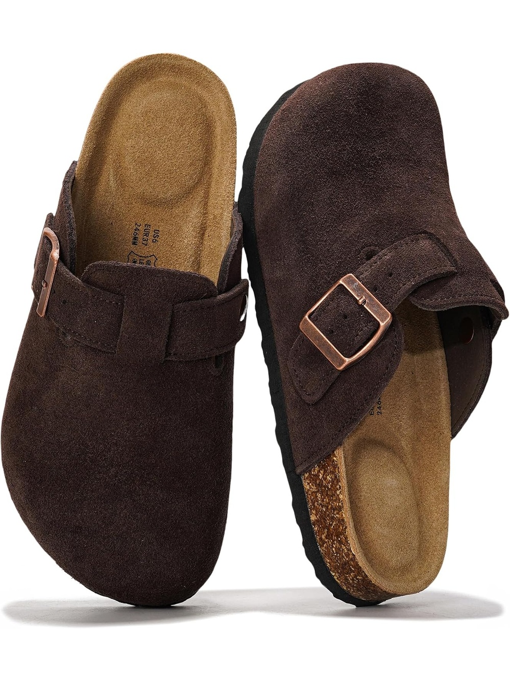 Women's Choco Brown Suede Closed Toe Flat Slip On Footbed Casual Mules Clog
